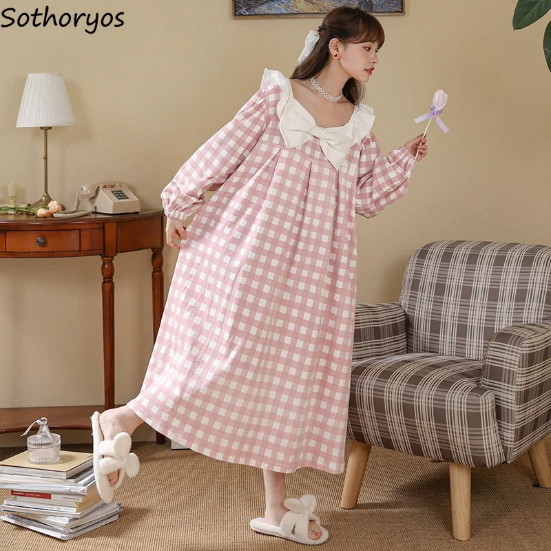 Sweet Long Sleeve Nightgowns Women Plaid Bow Lovely Mid-calf Spring A-line Nightdress Soft Tender Square Collar Sleepwear Lounge
Sweet Long Sleeve Nightgowns Women Plaid Bow Lovely Mid-calf Spring A-line Nightdress Soft Tender Square Collar Sleepwear Lounge