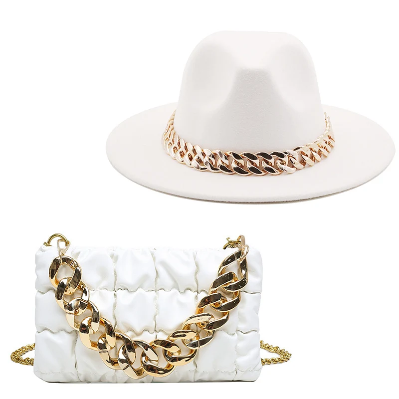 Jazz Hats For Women Summer 2022 Luxury Accessories Large Chain Bag Hat Set Ladies Leather Bag Tote Beach Travel Sunshade Sun Hat
Jazz Hats For Women Summer 2022 Luxury Accessories Large Chain Bag Hat Set Ladies Leather Bag Tote Beach Travel Sunshade Sun Hat