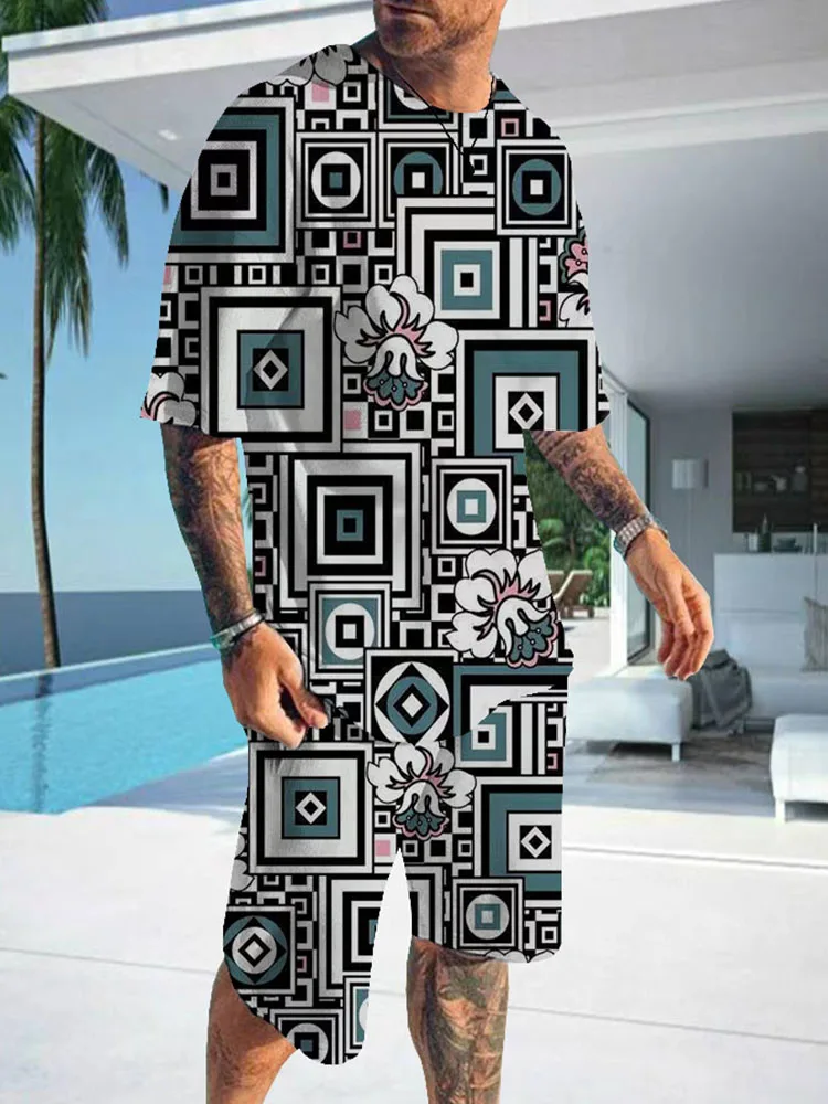 Мужской повседневный комплект с короткими рукавами, комплект большого размера с гавайским принтом в европейском и американском стиле, лето... 
Мужской повседневный комплект с короткими рукавами, комплект большого размера с гавайским принтом в европейском и американском стиле, лето...