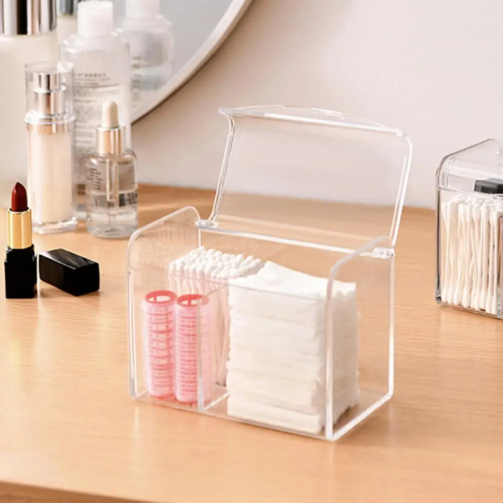 

Drawer Organizer for Cotton Swabs Stylish Acrylic Swab Jewelry Storage Solution Transparent 3-grid Holder with Lid for Q-tips