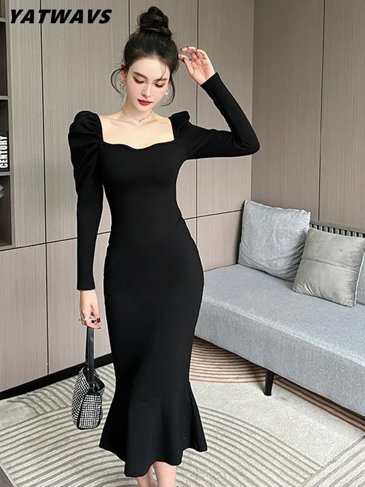 Ladies Vintage Black Sexy Dresses High Quality Elegant Square Collar Puff Sleeves Slim Mermaid Dress Women Bodycon Clothing
Ladies Vintage Black Sexy Dresses High Quality Elegant Square Collar Puff Sleeves Slim Mermaid Dress Women Bodycon Clothing