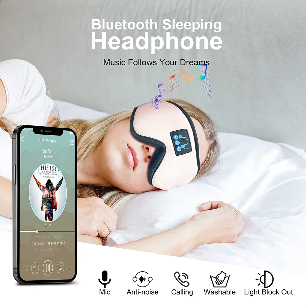 Беспроводные наушники для сна, музыка, дышащая маска для глаз, Bluetooth наушники, повязка на голову для сна, мягкая эластичная удобная гарнитура
Беспроводные наушники для сна, музыка, дышащая маска для глаз, Bluetooth наушники, повязка на голову для сна, мягкая эластичная удобная гарнитура