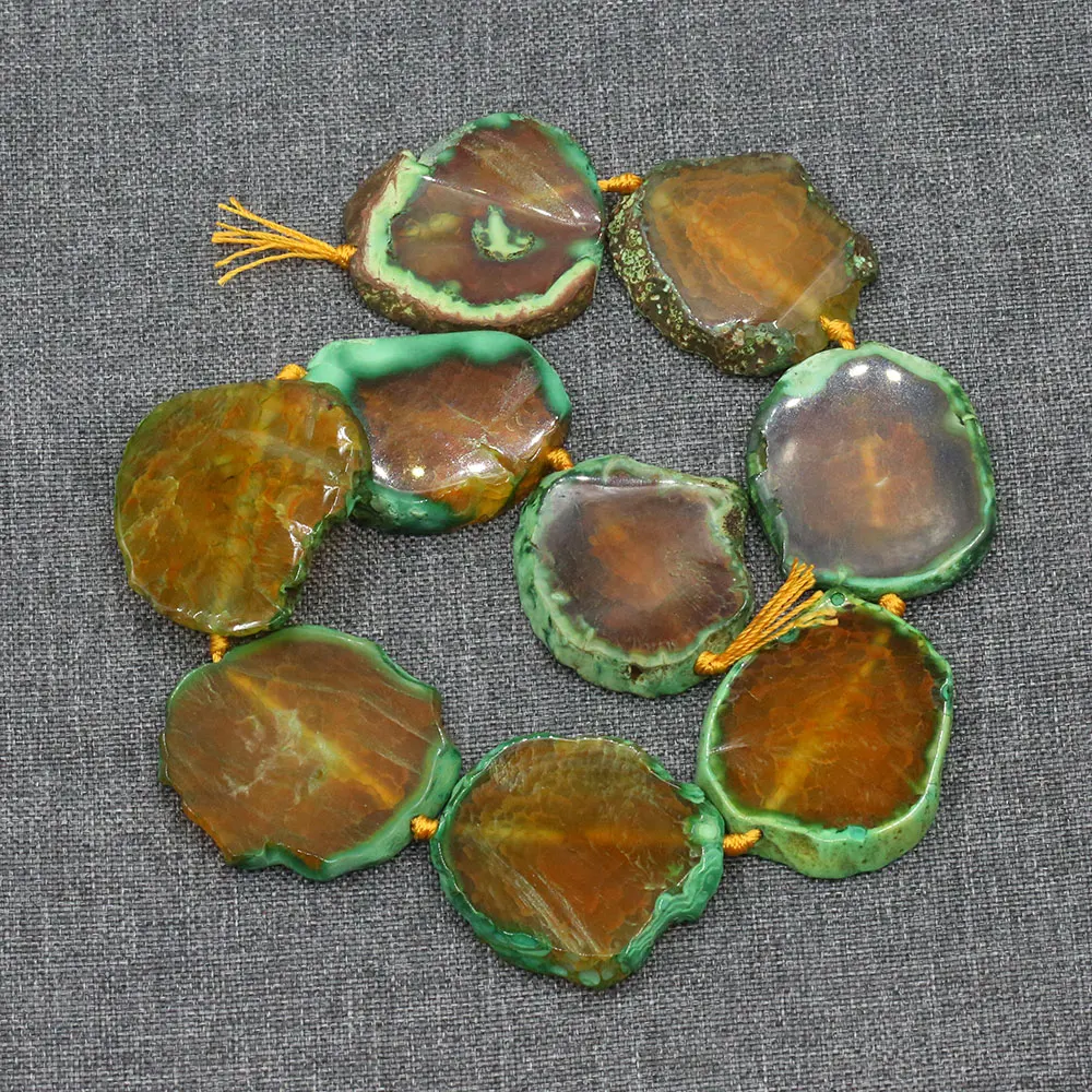 

APDGG 40x45mm Orange Green Agate Rough Geode Druzy Freeform Slab Nugget Gems Stone Loose Beads 16" Jewelry DIY