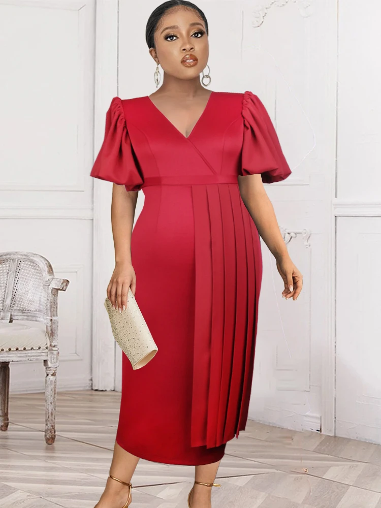Women High Waist Midi Dresses V Neck Short Lantern Sleeve Big Size 4XL Summer Birthday Evening Party Robes for Ladies 2022 New
Women High Waist Midi Dresses V Neck Short Lantern Sleeve Big Size 4XL Summer Birthday Evening Party Robes for Ladies 2022 New