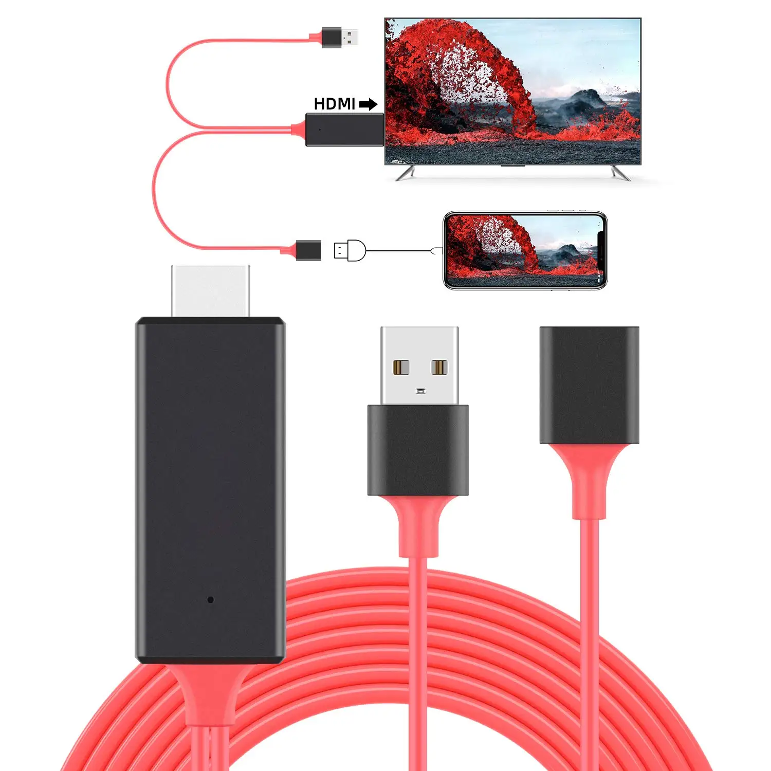 Флеш-накопитель USB с гнездовым к HDMI 1080 Совместимость мужской зеркало кабель 3 в 1