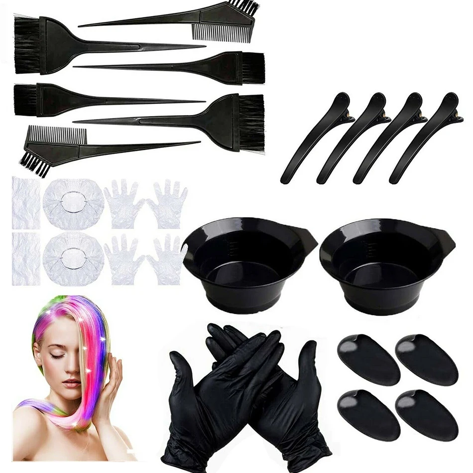 

Набор инструментов для окрашивания волос в парикмахерской, миска для смешивания цветов, расческа, щетка для укладки, перчатка для окрашиван...