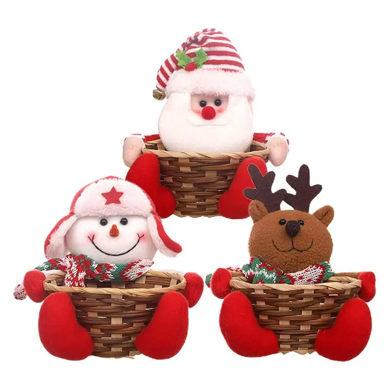 

Christmas Cute Baskets Holiday Storage Baskets With Plush Snowman Doll Cute Holiday Ornament With Elk Snowman Party Baskets For