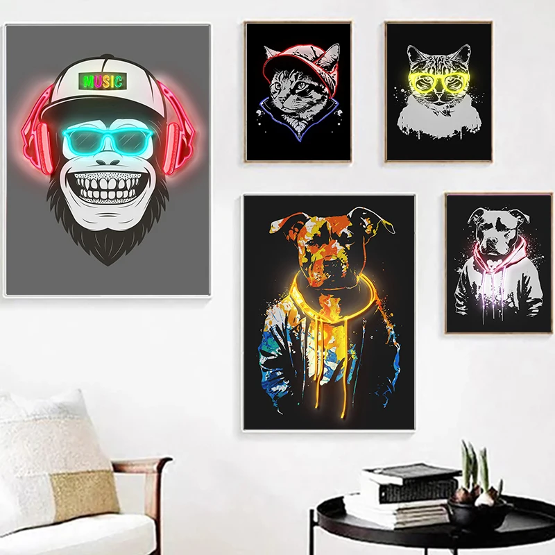 Neon Effect Music Animal Art Canvas Painting Abstract Hip Hop Monkey Dog Cat Poster Print Artwork Picture Home Decor Cuadros
Neon Effect Music Animal Art Canvas Painting Abstract Hip Hop Monkey Dog Cat Poster Print Artwork Picture Home Decor Cuadros