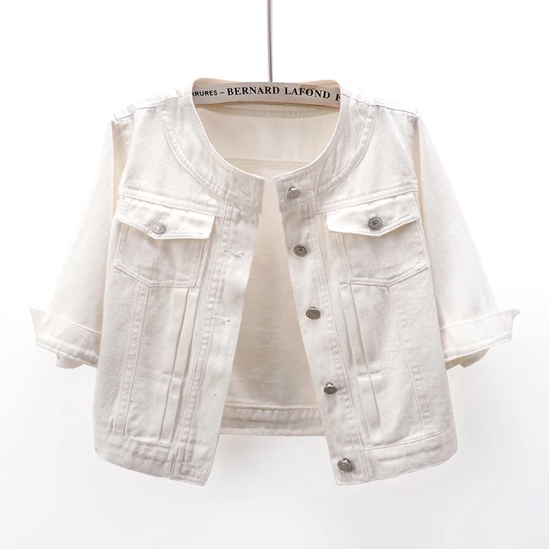 White Slim Short Denim Jacket Women Rose Red Big Pocket Cowboy Outerwear O Neck Three Quarter Sleeve Jeans Jacket Coat Female
White Slim Short Denim Jacket Women Rose Red Big Pocket Cowboy Outerwear O Neck Three Quarter Sleeve Jeans Jacket Coat Female
