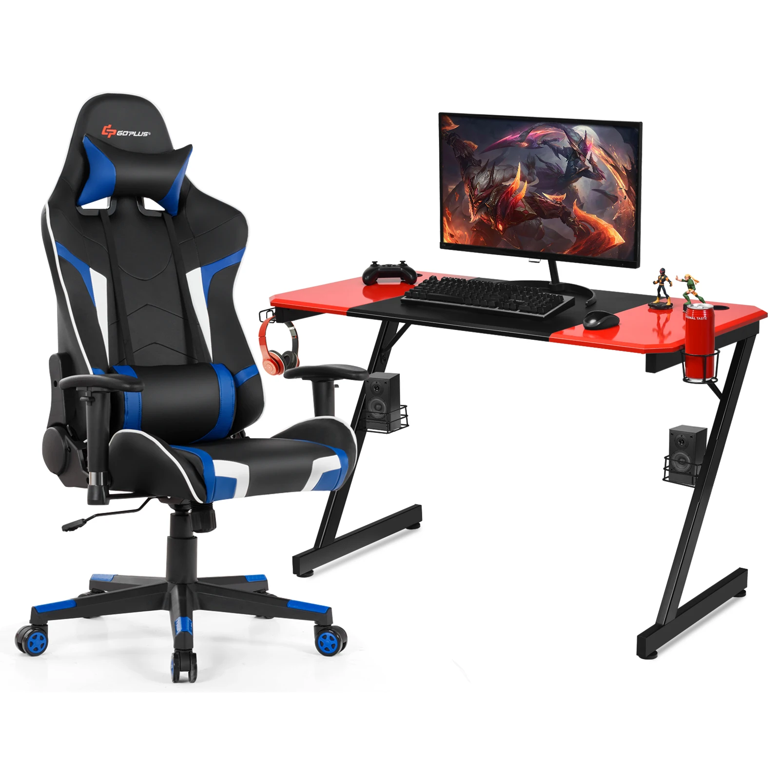 Costway Gaming Desk & Chair Set Z-Shaped Racing Style Desk w/Massage Swivel Gaming Chair
Costway Gaming Desk & Chair Set Z-Shaped Racing Style Desk w/Massage Swivel Gaming Chair