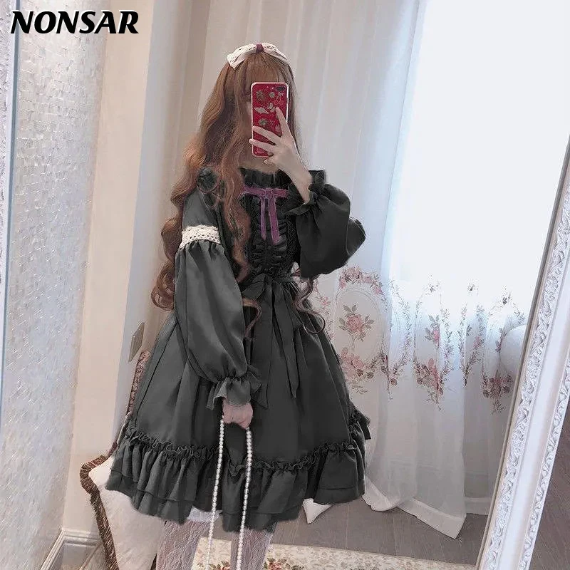 NONSAR Original Lolita Black Dress Soft Sister Provence New Spring And Summer Op Long Sleeve Gothic Party 
NONSAR Original Lolita Black Dress Soft Sister Provence New Spring And Summer Op Long Sleeve Gothic Party