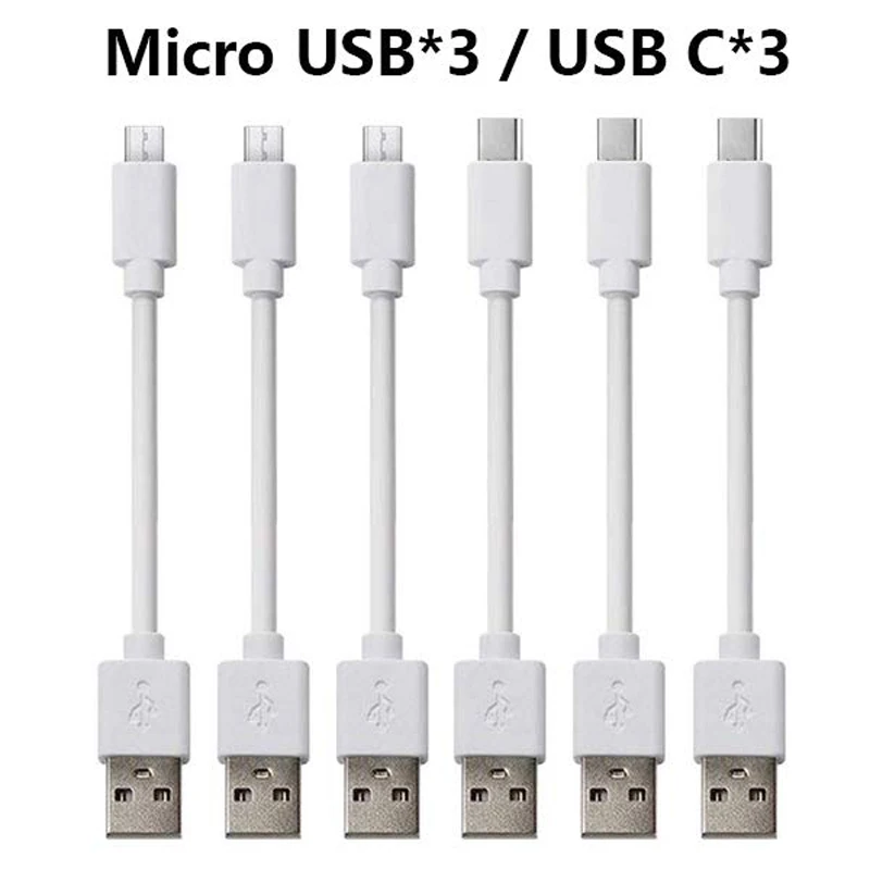

White 6PCS Short Cable 25CM Micro USB Type C Wire Charging Cord For iphone Android 2A Fast Charge Mobile Phone Charger Station