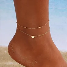 Simple Heart Boho Anklet Bracelets For Women Summer Holiday Beach Chain Bead Ankle Bracelet On Leg Foot Wedding Party Jewelry