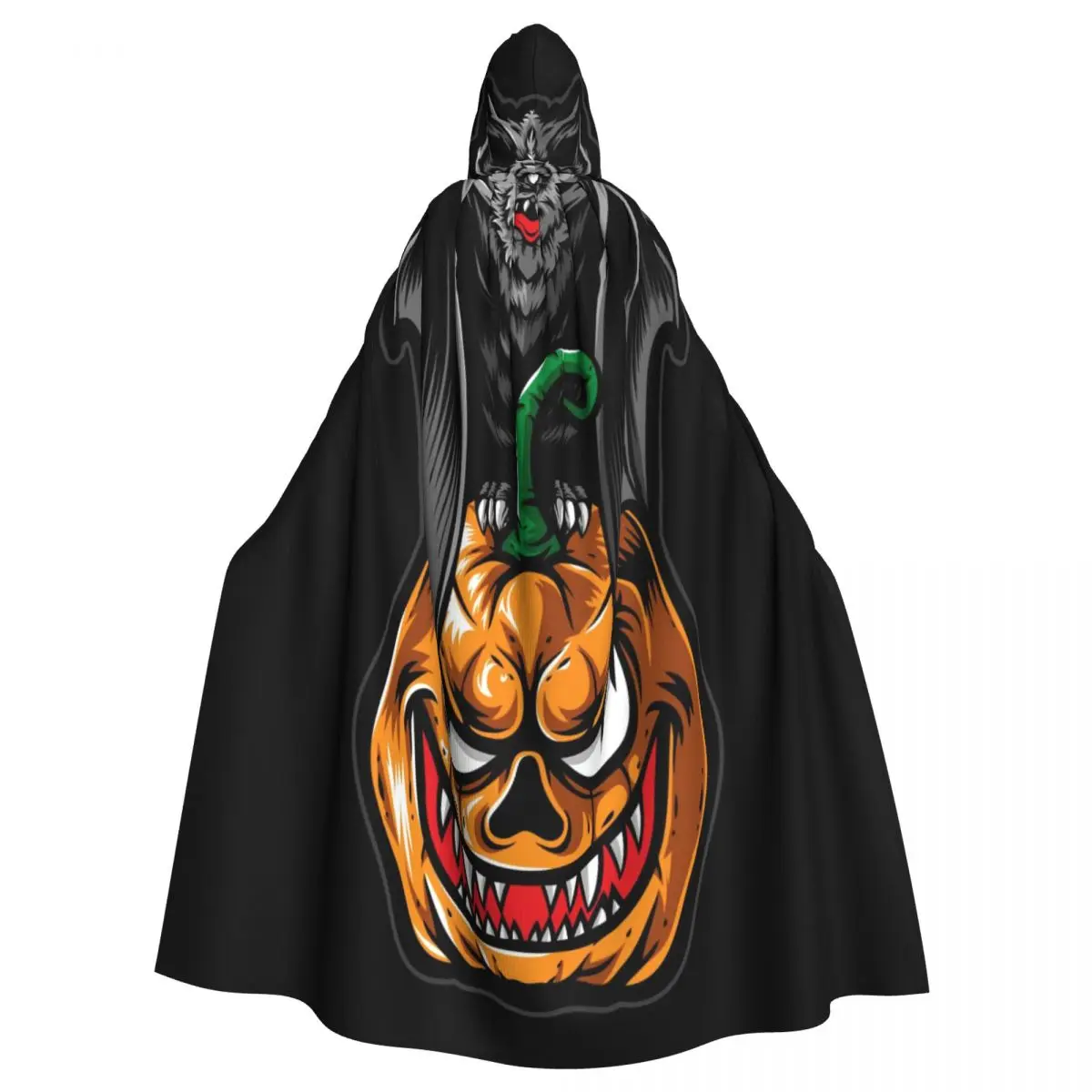 

Unisex Witch Party Reversible Hooded Adult Vampires Cape Cloak Scary Bat With Pumpkin