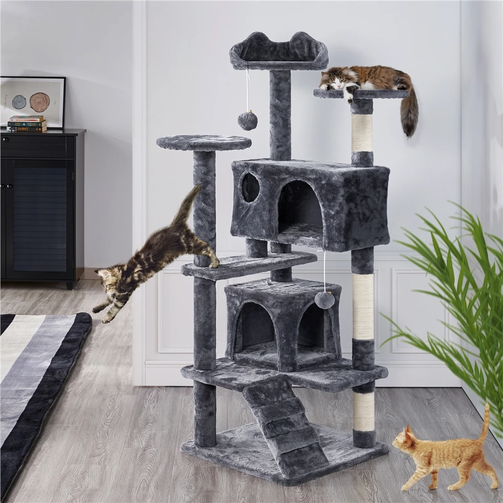 54.5" Double Condo Cat Tree with Scratching Post Tower Multi-Level Pet House Condo Furniture for Cat Climbing Jumping Toy 
54.5" Double Condo Cat Tree with Scratching Post Tower Multi-Level Pet House Condo Furniture for Cat Climbing Jumping Toy