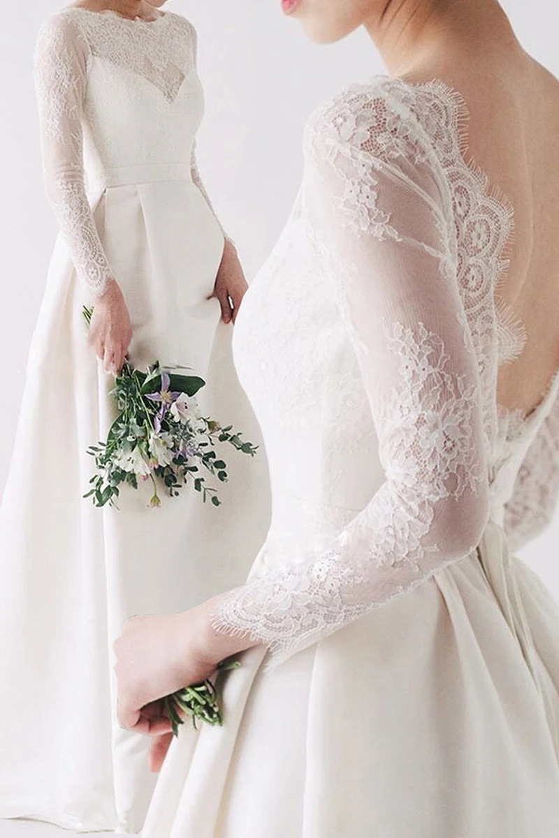 Satin Wedding Dress Long Sleeve A-line Bride Dress Lace Simple Elegant Forest Evening Dress Custom Made Vestidos De Novia
Satin Wedding Dress Long Sleeve A-line Bride Dress Lace Simple Elegant Forest Evening Dress Custom Made Vestidos De Novia