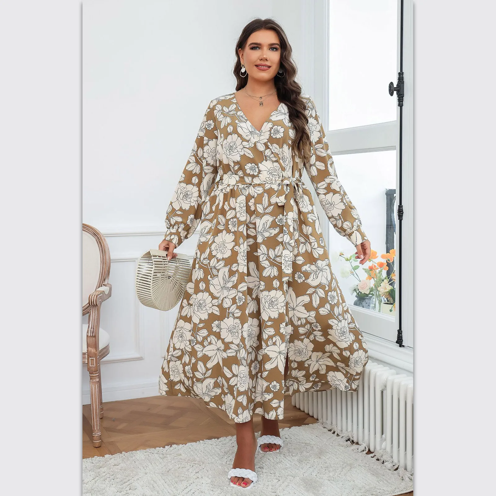 Women Plus Size Dresses Long Sleeve Floral Boho High Waist V Neck Maxi Dress Spring Autumn Women Casual Light Brown
Women Plus Size Dresses Long Sleeve Floral Boho High Waist V Neck Maxi Dress Spring Autumn Women Casual Light Brown