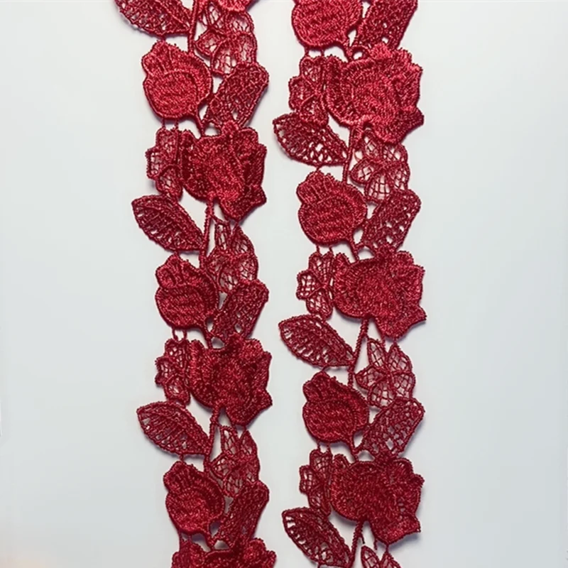 

8Meters 4cm Width Fluorescent Red Flower Leaf Venise Diy Venice Lace Clothing Accessories Of Various Garment,Bra.Skirt