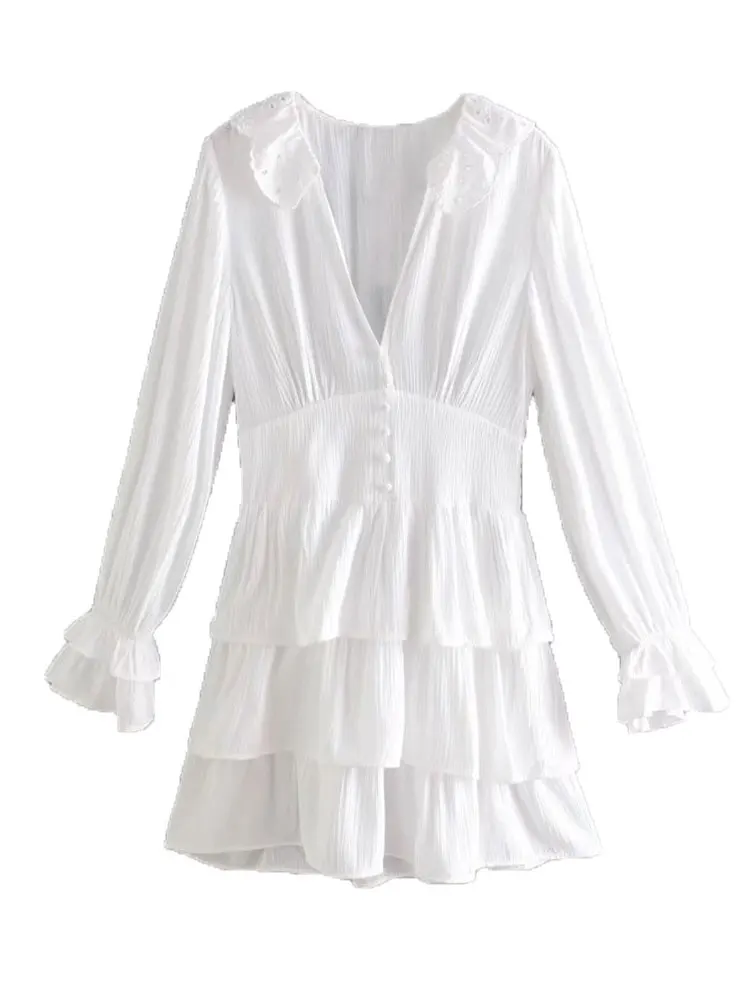 Nlzgmsj ZBZA 2022 весенние модные женские платья-трапеции с оборками и рукавами, элегантное платье с V-образным вырезом, женская одежда 202203 
Nlzgmsj ZBZA 2022 весенние модные женские платья-трапеции с оборками и рукавами, элегантное платье с V-образным вырезом, женская одежда 202203