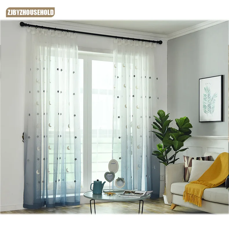 Modern Ins Wind Star Moon Tulle Bedroom Living Room Curtain Romantic Embroidered Window Screen Children Starry Sky 
Modern Ins Wind Star Moon Tulle Bedroom Living Room Curtain Romantic Embroidered Window Screen Children Starry Sky