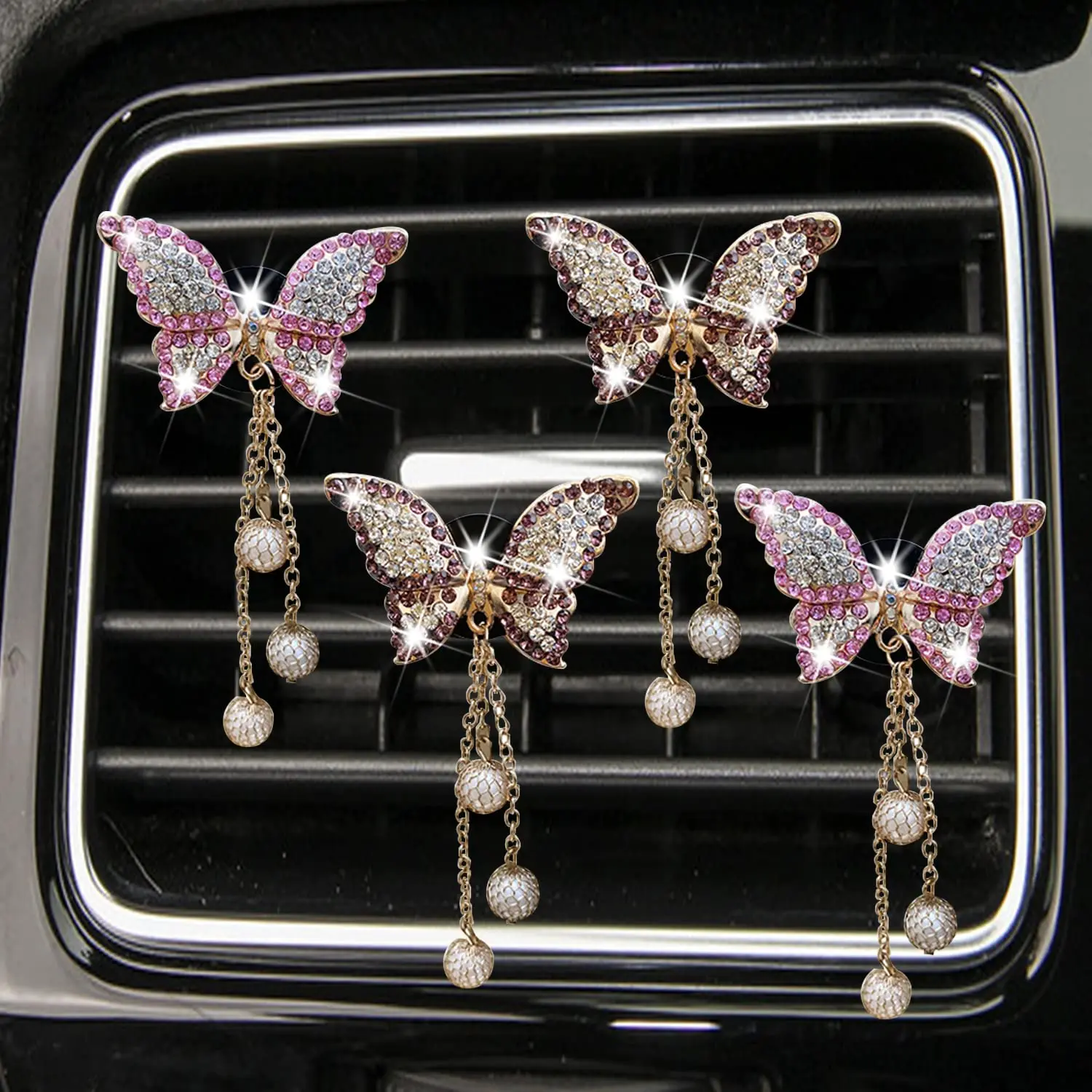 

4 Pieces Bling Butterfly Car Vent Clip Air Freshener Perfume Diffuser Conditioning Outlet Automobile Interior Decor Accessories