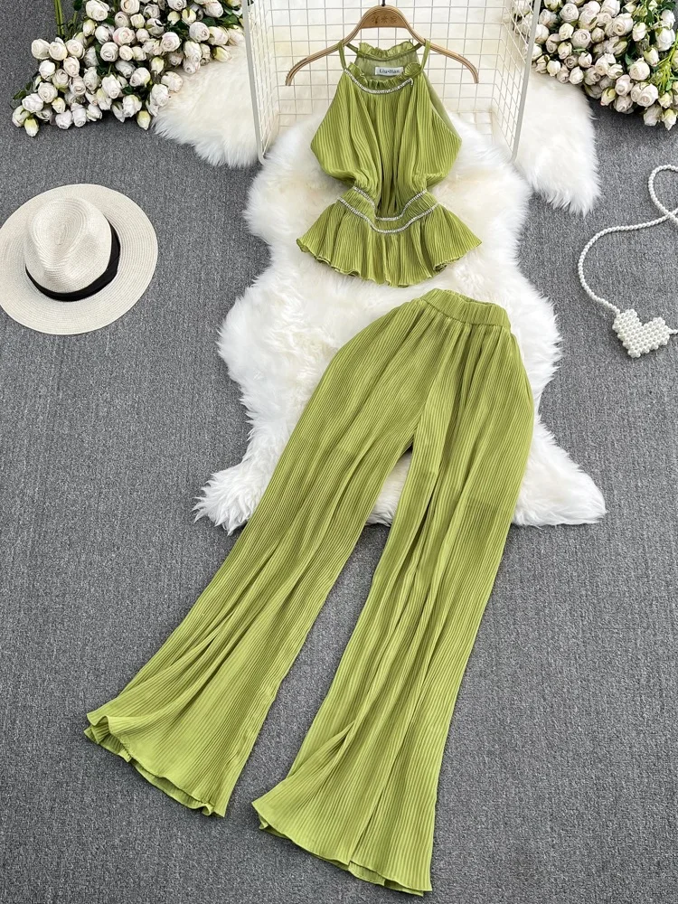 Women Summer Solid Loose Pant Sets Elegant Casual Fashion Office Lady Sleeveless High Waist Streetwear Halter Pant Set New 2023
Women Summer Solid Loose Pant Sets Elegant Casual Fashion Office Lady Sleeveless High Waist Streetwear Halter Pant Set New 2023