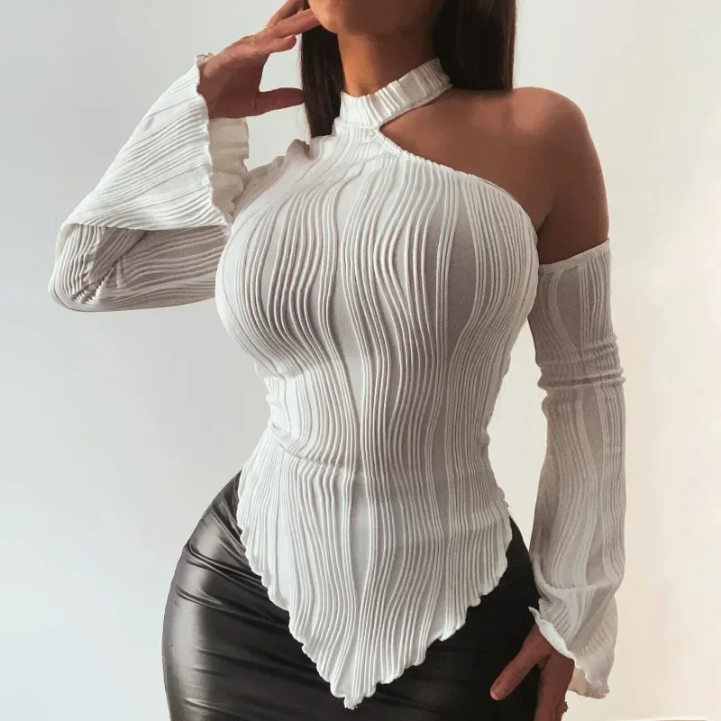 Fashion One Shoulder Textured Cut Out Tops for Women Streetwear White Tees Club Party Long Sleeve Cropped Tops Women Clothes
Fashion One Shoulder Textured Cut Out Tops for Women Streetwear White Tees Club Party Long Sleeve Cropped Tops Women Clothes