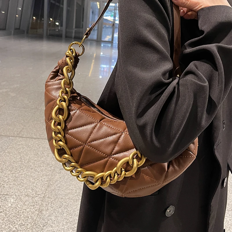 

Vintage Women Bag 2022 Diamond Lattice Niche Design New Messenger Bag Ins Fashion Shoulder Bag Armpit Bag Handbag Half Moon Bag