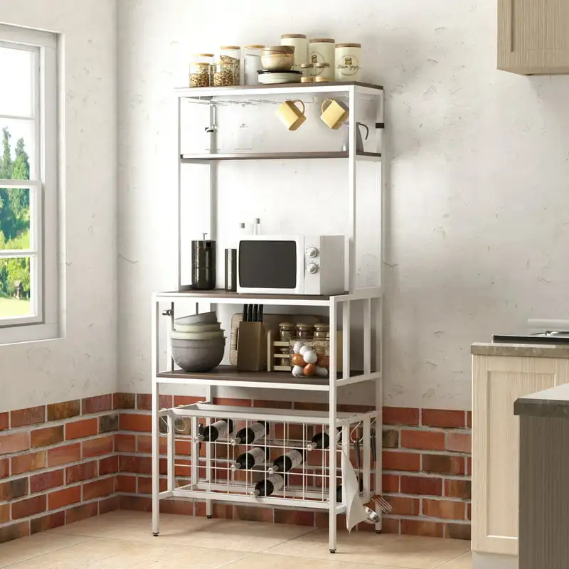 69.5” 5-Tier Kitchen Bakers Rack , Freestanding Bar Wine Rack Table with Glass& Cup Holders&Hooks, Dark Brown
69.5” 5-Tier Kitchen Bakers Rack , Freestanding Bar Wine Rack Table with Glass& Cup Holders&Hooks, Dark Brown