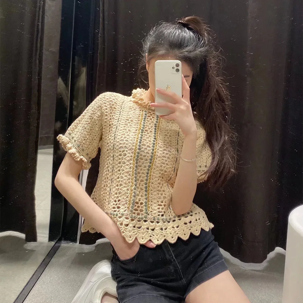 DiYiG Women 2022 New Fashion Crochet Top Vintage Casual Round Neck Short Sleeve Female Sweater Pullover Chic Top Mujer
DiYiG Women 2022 New Fashion Crochet Top Vintage Casual Round Neck Short Sleeve Female Sweater Pullover Chic Top Mujer