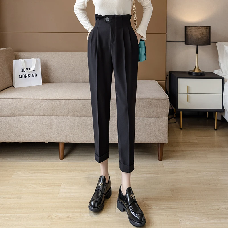 Spring Harlan Pants High waist Slim trousers Casual pants cropped trousers Pants Pocket Female Women Button Suit Pants 802J
Spring Harlan Pants High waist Slim trousers Casual pants cropped trousers Pants Pocket Female Women Button Suit Pants 802J