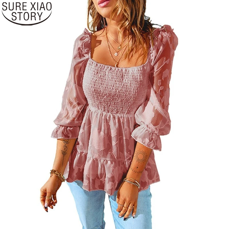 Sweet Ruffles Tops Women Blouse Square Collar Three Quarter Sleeve Chiffon Shirt 2022 Summer New Solid Clothes Blusa Mujer 22897
Sweet Ruffles Tops Women Blouse Square Collar Three Quarter Sleeve Chiffon Shirt 2022 Summer New Solid Clothes Blusa Mujer 22897