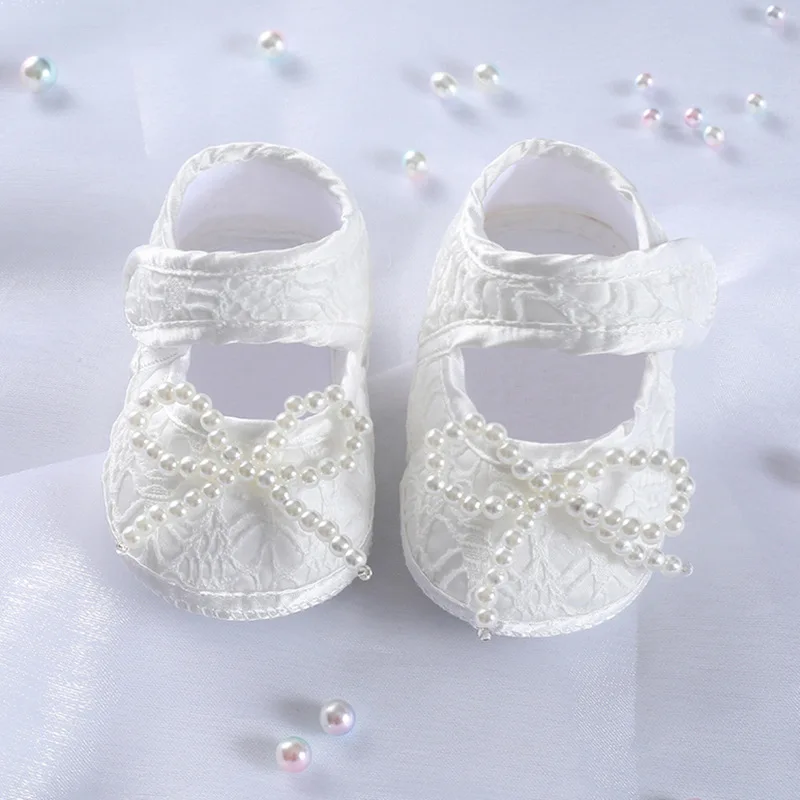 

Ivory Lace Baptism Girl Shoes Photography Flower Baby Glitter Pearly Christening Shoes Soft Comfortable Infant Footwear