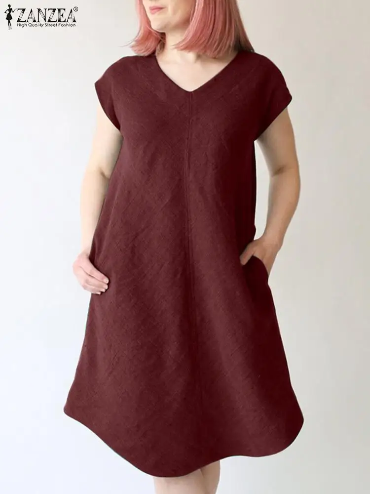 ZANZEA Summer Fashion V-Neck Midi Dress Woman Short Sleeve Sundress Casual Solid Vestidos Female Vintage Office Loose Robe 2023
ZANZEA Summer Fashion V-Neck Midi Dress Woman Short Sleeve Sundress Casual Solid Vestidos Female Vintage Office Loose Robe 2023