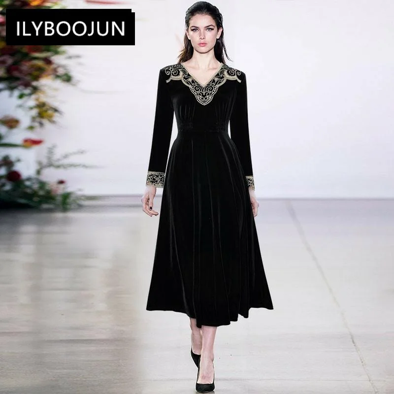 Women's Clothing Fashion Dress Spring Women Dress V-neck Long Sleeve Vintage Embroidery Velvet Elastic Waist Dresses
Women's Clothing Fashion Dress Spring Women Dress V-neck Long Sleeve Vintage Embroidery Velvet Elastic Waist Dresses