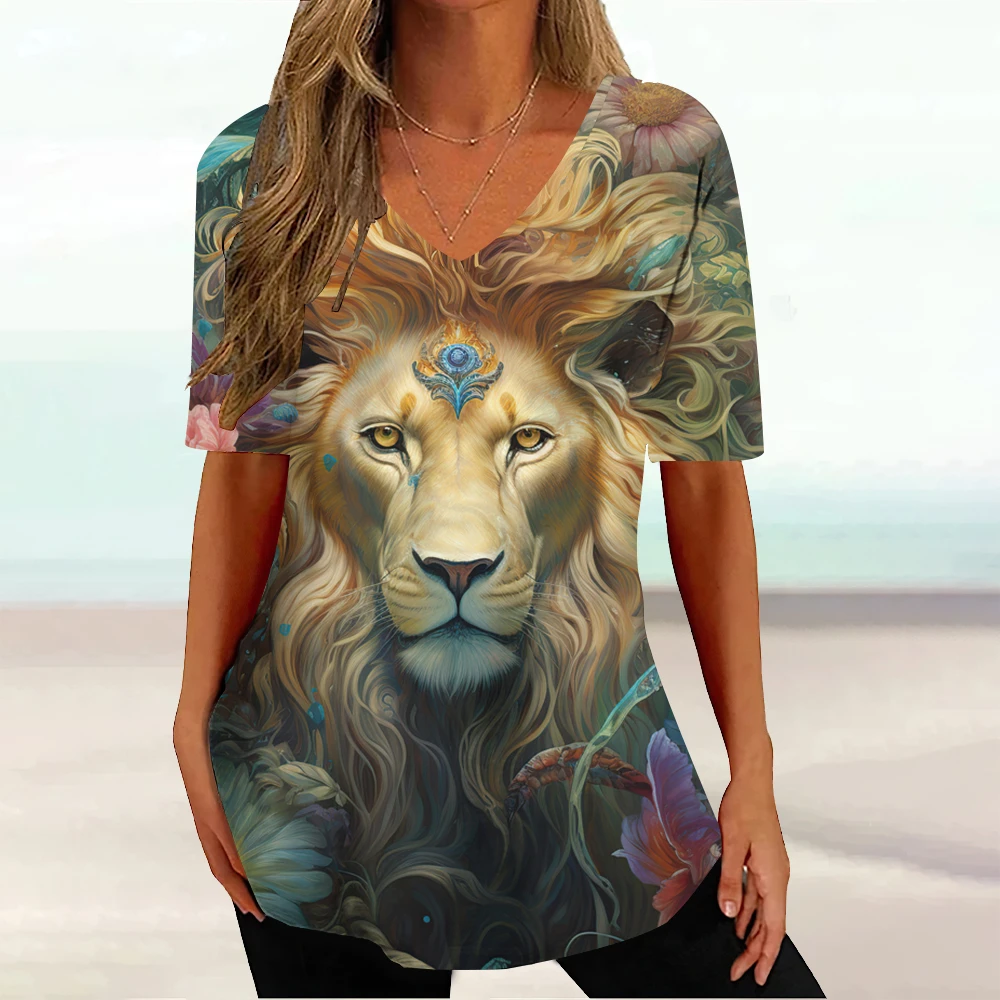 Fashion Women's T-Shirt Summer Wild Animal Tees For Ladies Hot Simple Daily V-Neck Tops Loose Female Casual Streetwear Clothing
Fashion Women's T-Shirt Summer Wild Animal Tees For Ladies Hot Simple Daily V-Neck Tops Loose Female Casual Streetwear Clothing