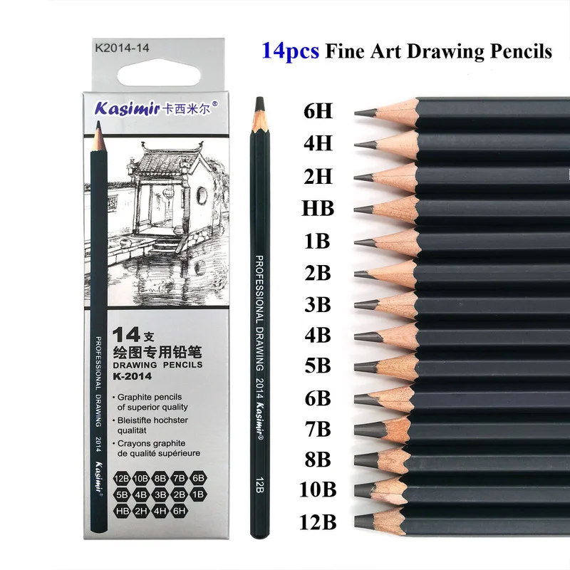 

14pcs/set Wooden Sketch Pencils Professional 12B10B 8B 7B 6B 5B 4B 3B 2B Graphite Art Drawing Pencils Office School Stationery