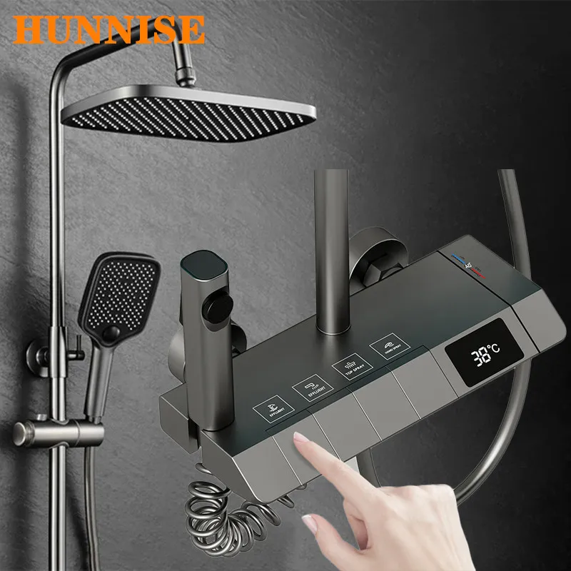 Hot Cold Digital Shower System 12 Inch Rainfall Shower Head Solid Brass Bathroom Mixer Faucet Tap Grey Piano Digital Shower Set
Hot Cold Digital Shower System 12 Inch Rainfall Shower Head Solid Brass Bathroom Mixer Faucet Tap Grey Piano Digital Shower Set