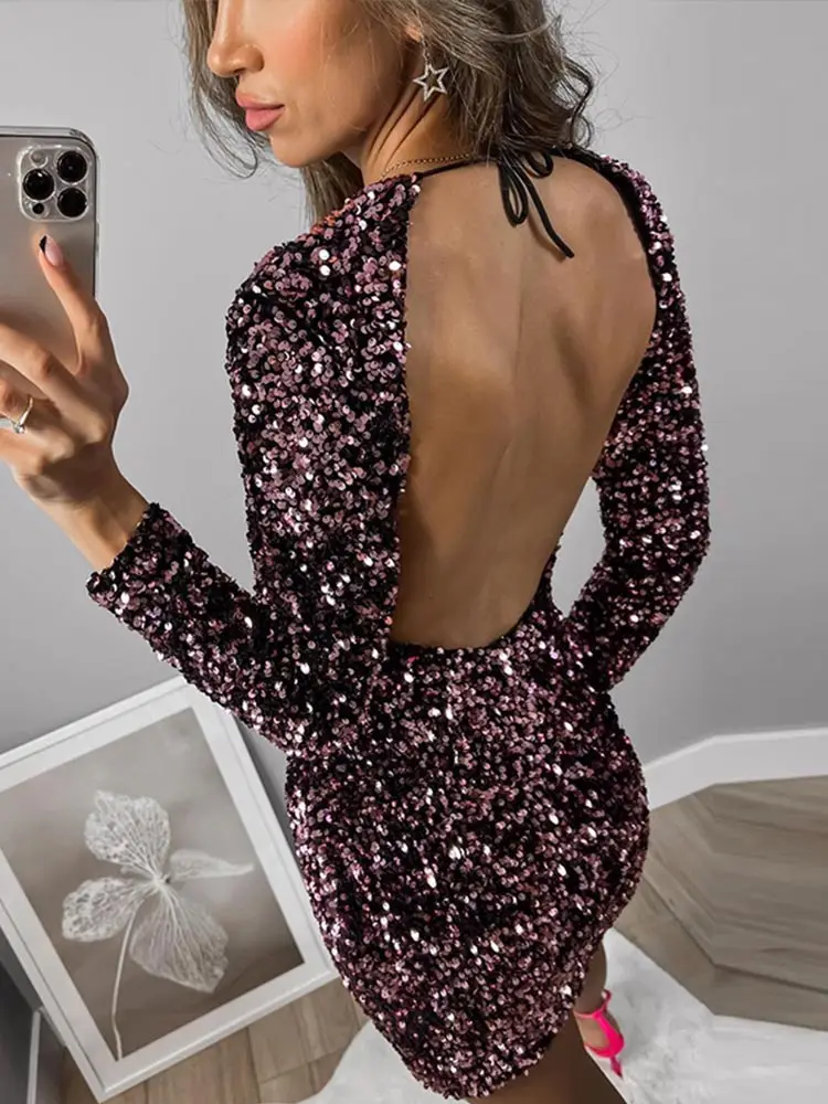 Sexy Beading Sequined Dress Women Elegant Backless Long Sleeve Mini Skirt Autumn Spring Fashion Female Party Dresses
Sexy Beading Sequined Dress Women Elegant Backless Long Sleeve Mini Skirt Autumn Spring Fashion Female Party Dresses
