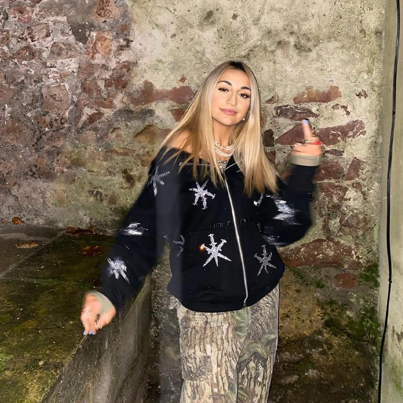 Женская винтажная толстовка на молнии, с длинным рукавом
Женская винтажная толстовка на молнии, с длинным рукавом