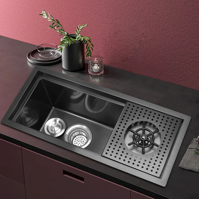 60*26cm Black Nano Kitchen Stainless Steel Sink With Cover Plate Cup Washer Single Tank Nano Dishwashing Sink Set
60*26cm Black Nano Kitchen Stainless Steel Sink With Cover Plate Cup Washer Single Tank Nano Dishwashing Sink Set