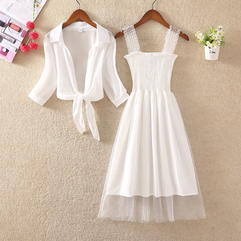 Women 2022 Summer New Fashion Dress Suits Female Solid Chiffon Shawl Shirts and Loose A-line Dresses Ladies 2 Piece Sets D172
Women 2022 Summer New Fashion Dress Suits Female Solid Chiffon Shawl Shirts and Loose A-line Dresses Ladies 2 Piece Sets D172