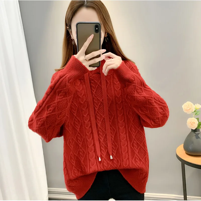 Women Clothes Korean Fashion Red Hooded Sweater Autumn Winter Casual Loose Pullovers Female Warm Wild Knitted Jumper Pull Femme
Women Clothes Korean Fashion Red Hooded Sweater Autumn Winter Casual Loose Pullovers Female Warm Wild Knitted Jumper Pull Femme