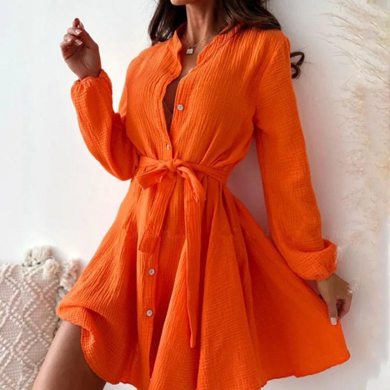 Ladies Elegant O-Neck Long Sleeve Commuting A-line Dress Casual Single Breasted Lace Up Shirt Dress Spring Solid Party Dresses
Ladies Elegant O-Neck Long Sleeve Commuting A-line Dress Casual Single Breasted Lace Up Shirt Dress Spring Solid Party Dresses