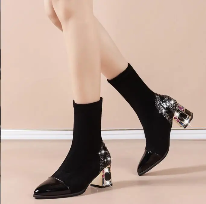 Women Ankle Boots High Heels Boots Platform Sexy Ladies Black Pumps Boots Shoes Chunky high heel pointed toe elastic ankle boot 
Women Ankle Boots High Heels Boots Platform Sexy Ladies Black Pumps Boots Shoes Chunky high heel pointed toe elastic ankle boot