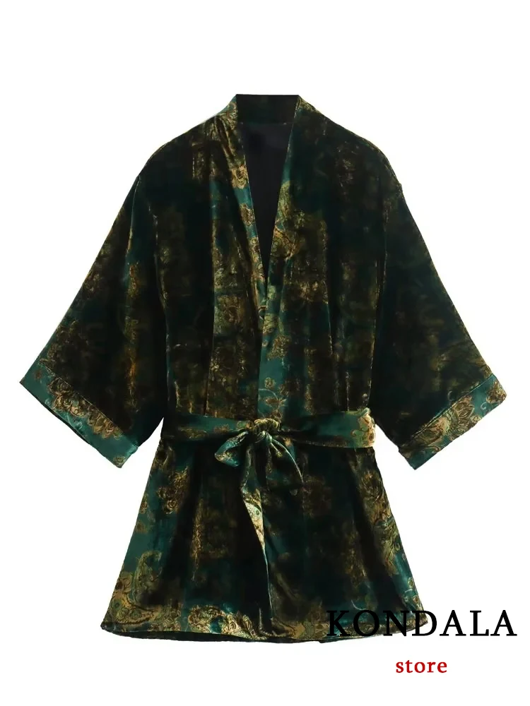 KONDALA Chic Velet Japan Style Vintage Print Belt Women Outwear Holiday Style Casual Fashion 2023 Spring Luxury Female Jackets 
KONDALA Chic Velet Japan Style Vintage Print Belt Women Outwear Holiday Style Casual Fashion 2023 Spring Luxury Female Jackets