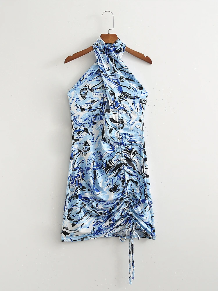 Women Cross Halter Backless Dress Summer Sleeveless Tie Dye Print Shirring Mini Dresses 2022
Women Cross Halter Backless Dress Summer Sleeveless Tie Dye Print Shirring Mini Dresses 2022