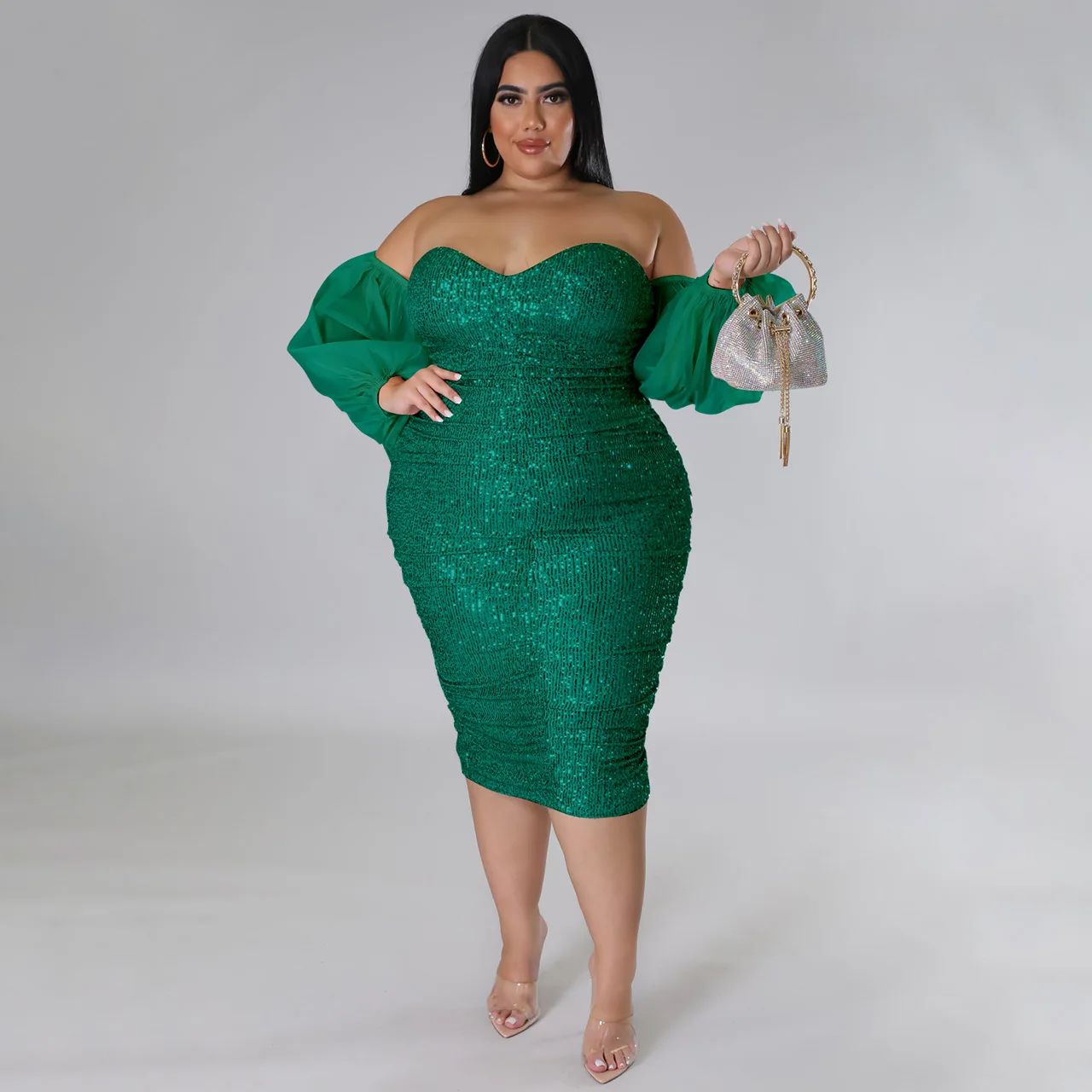 Plus Size Women Dress Sexy Sequin Dress Strapless Gauze Solid Evening Dress Tight Party Dress
Plus Size Women Dress Sexy Sequin Dress Strapless Gauze Solid Evening Dress Tight Party Dress