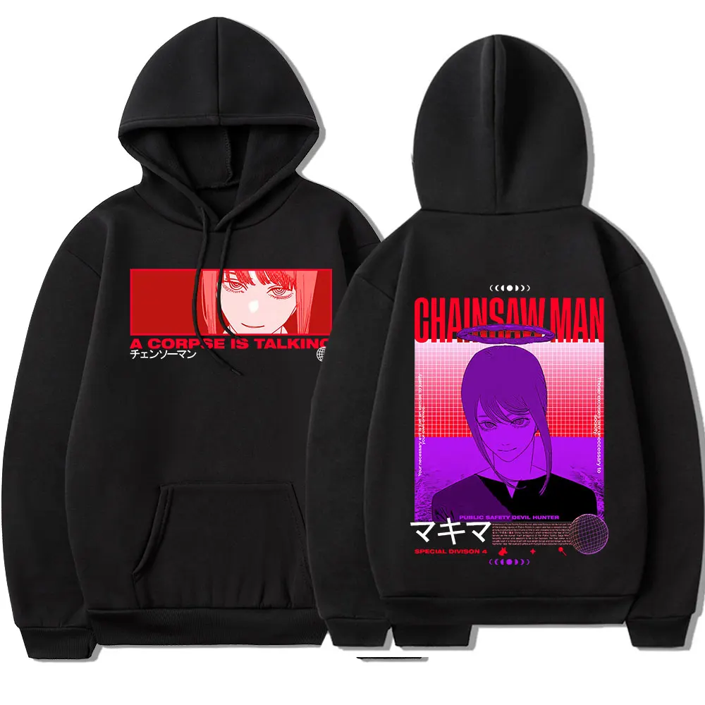 Anime Chainsaw Man Makima A Corpse Is Talking Hoodie Manga Graphic Print Hooded Sweatshirt Gothic Men Women Hoodies
Anime Chainsaw Man Makima A Corpse Is Talking Hoodie Manga Graphic Print Hooded Sweatshirt Gothic Men Women Hoodies