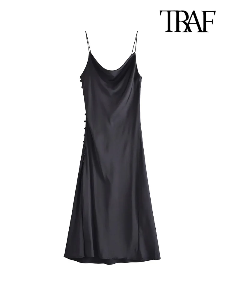 TRAF Women Fashion With Buttons Side Slit Midi Dress Vintage Backless Thin Straps Female Dresses Vestidos Mujer
TRAF Women Fashion With Buttons Side Slit Midi Dress Vintage Backless Thin Straps Female Dresses Vestidos Mujer